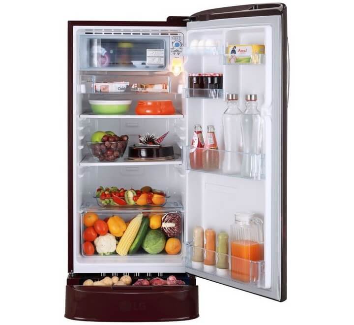 LG 215 L 3 Star Direct-Cool Single Door Refrigerator (GL-D221ASED Scarlet Euphoria Base stand with drawer & Fast Ice Making)